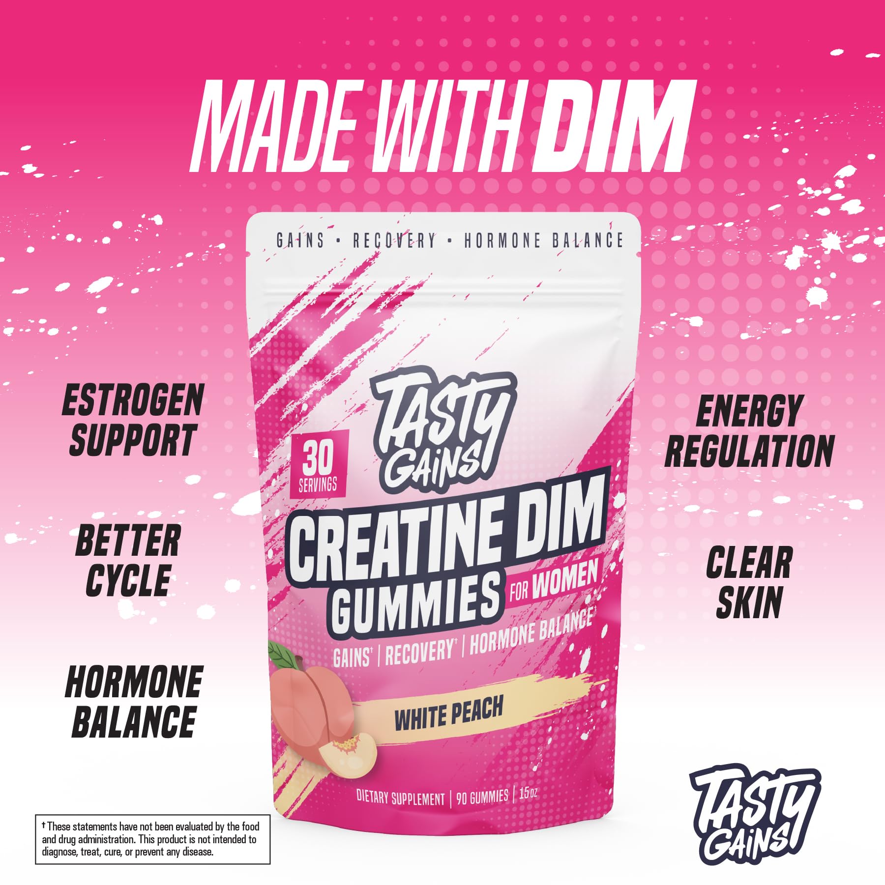 TASTY GAINS Creatine Gummies bottle pour showcases easy daily intake.