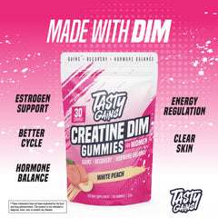 TASTY GAINS Creatine Gummies bottle pour showcases easy daily intake.