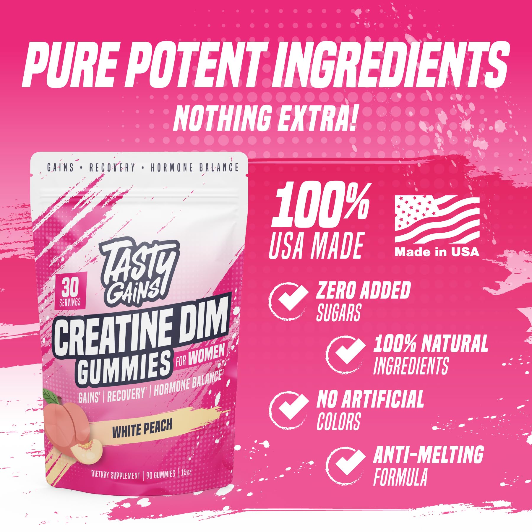 TASTY GAINS Vegan Creatine Gummies close-up on plant-based formula.