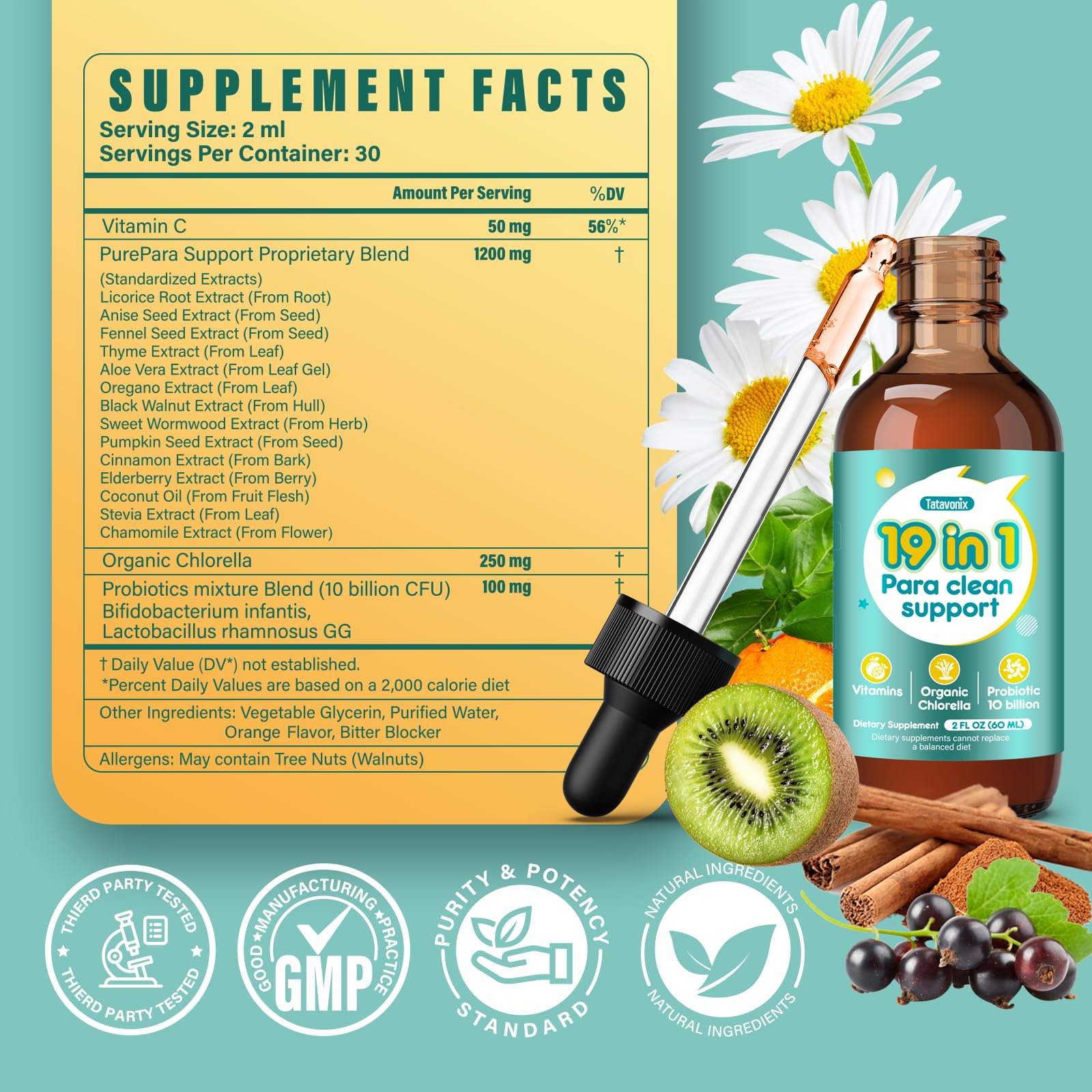 Tatavonix 2 mL dose being dispensed for an easy, alcohol-free daily supplement.