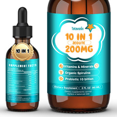 Tatavonix Zeolite Detox bottle being poured for daily gut support.