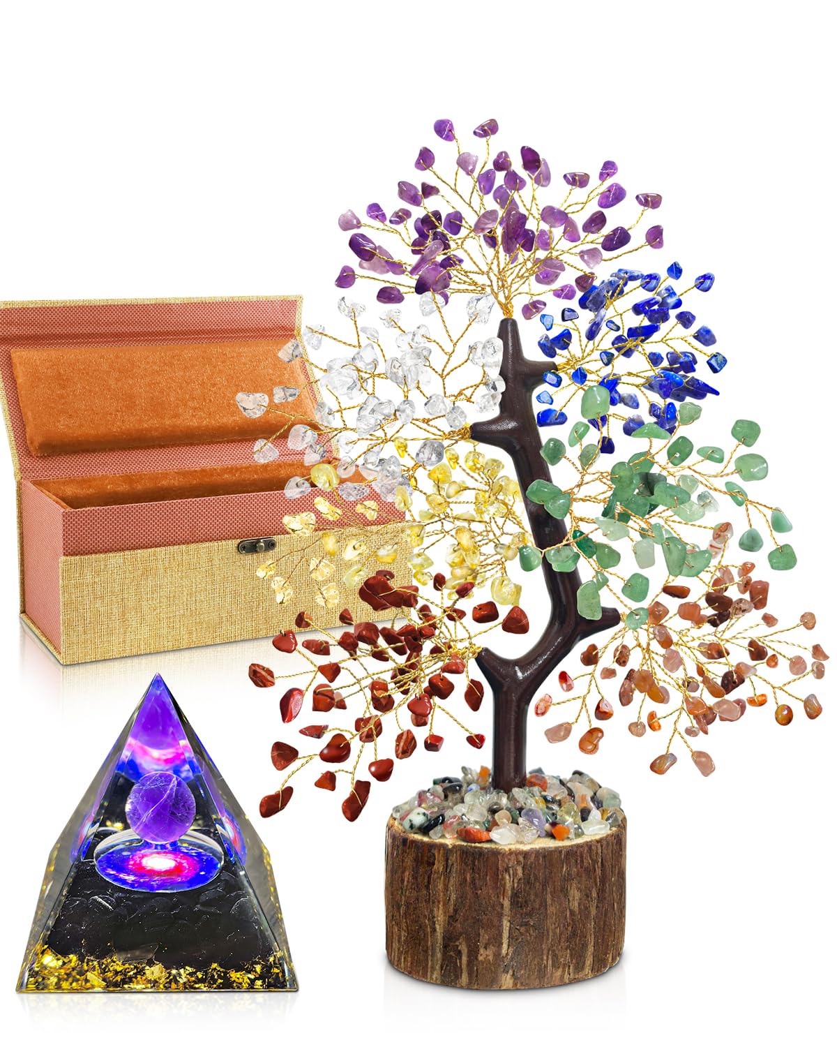 TATOODAA 7 Chakra Tree of Life with Orgonite Pyramid enhances home energy and decor.
