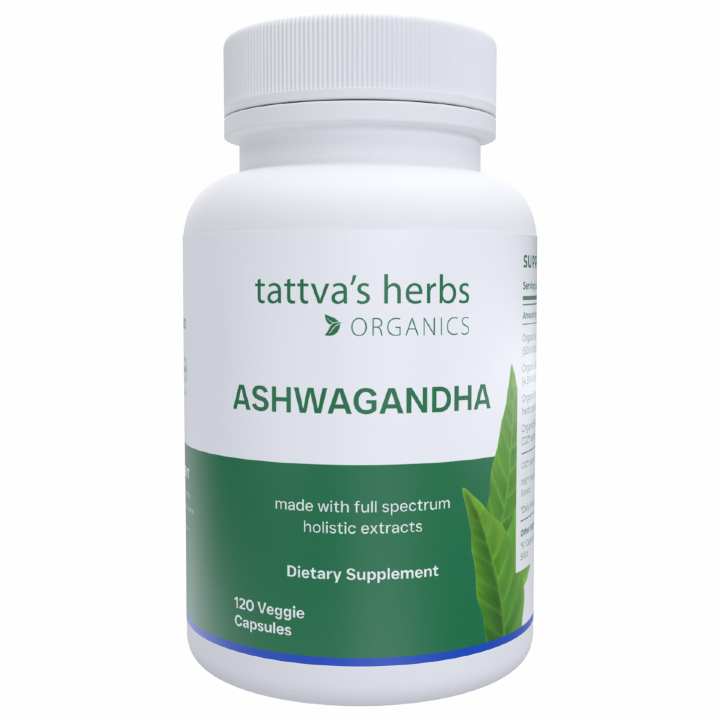 Tattva's Herbs Organic Ashwagandha capsules bottle front, ready for everyday balance.