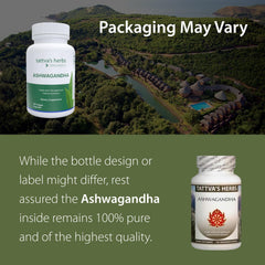 Tattva's Herbs Organic Ashwagandha capsules ingredients blend label, signaling organic quality for routine wellness.