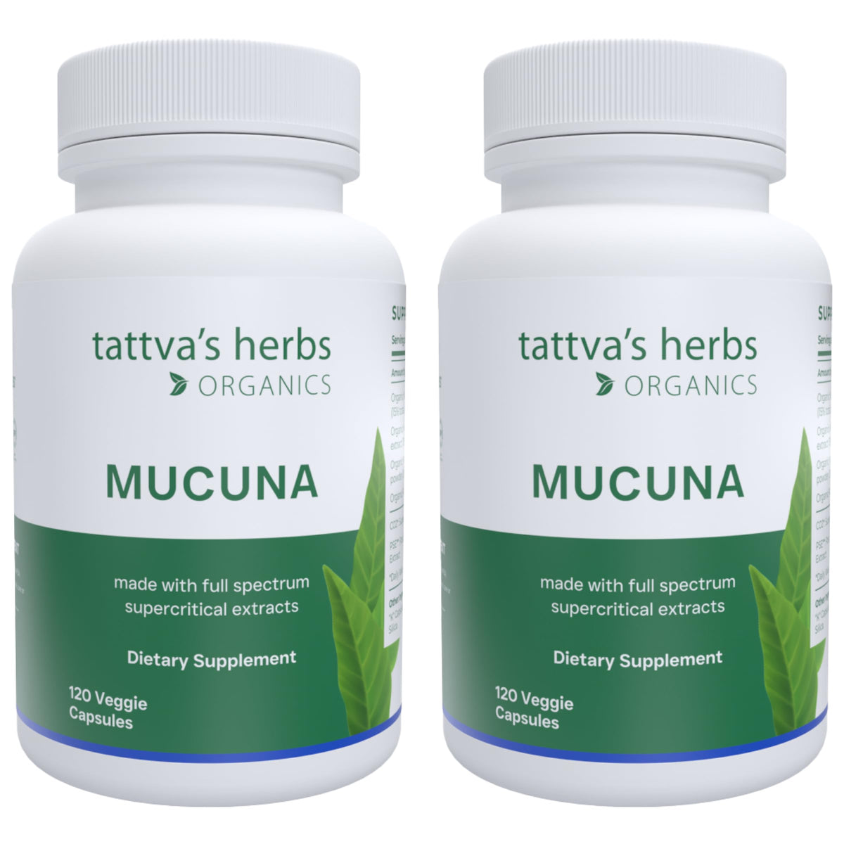 Tattva's Herbs Mucuna Pruriens bottle on white, premium plant-based wellness.
