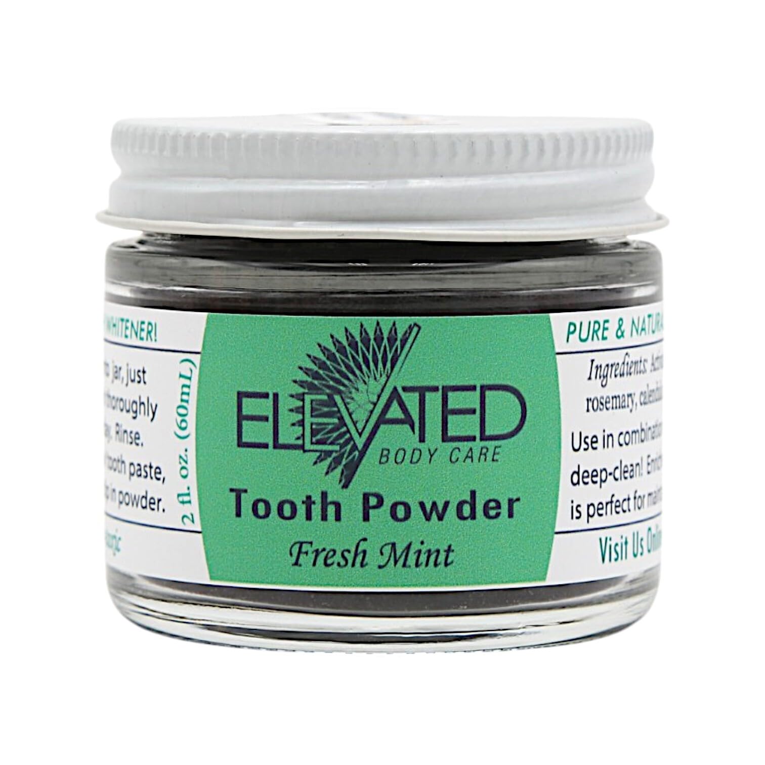 Taylors Elevated Charcoal Tooth Powder mint jar for fresh breath and gentle whitening.