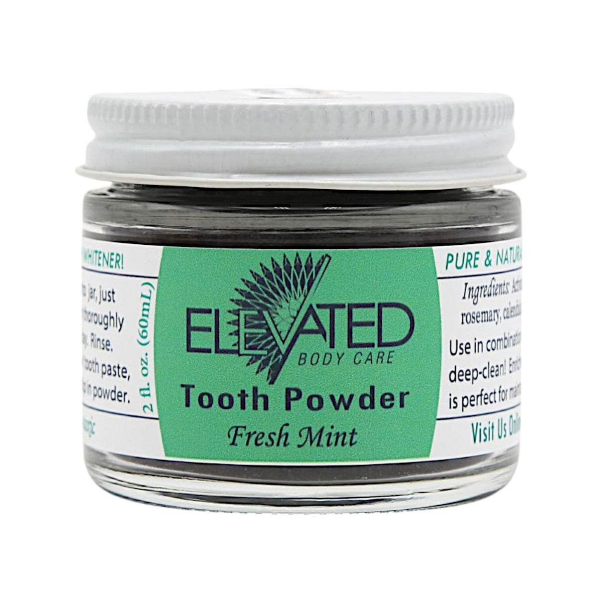 Taylors Elevated Charcoal Tooth Powder mint jar for fresh breath and gentle whitening.