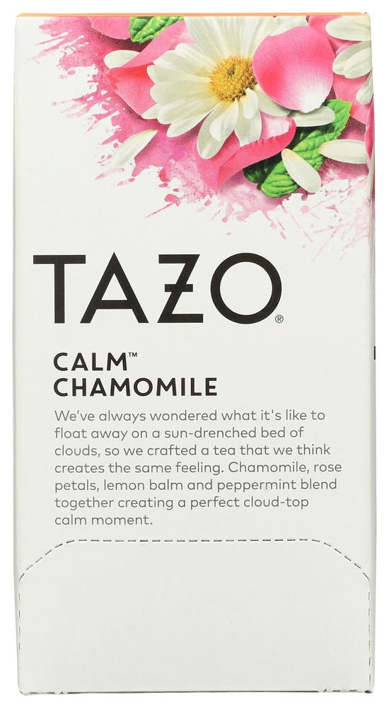 Tazo Calm Chamomile tea cup with steam inviting a relaxing moment