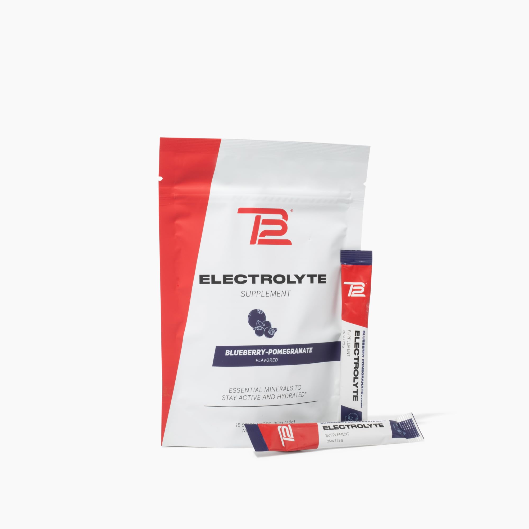 TB12 electrolytes powder blueberry pomegranate stickpack being poured into water for quick hydration