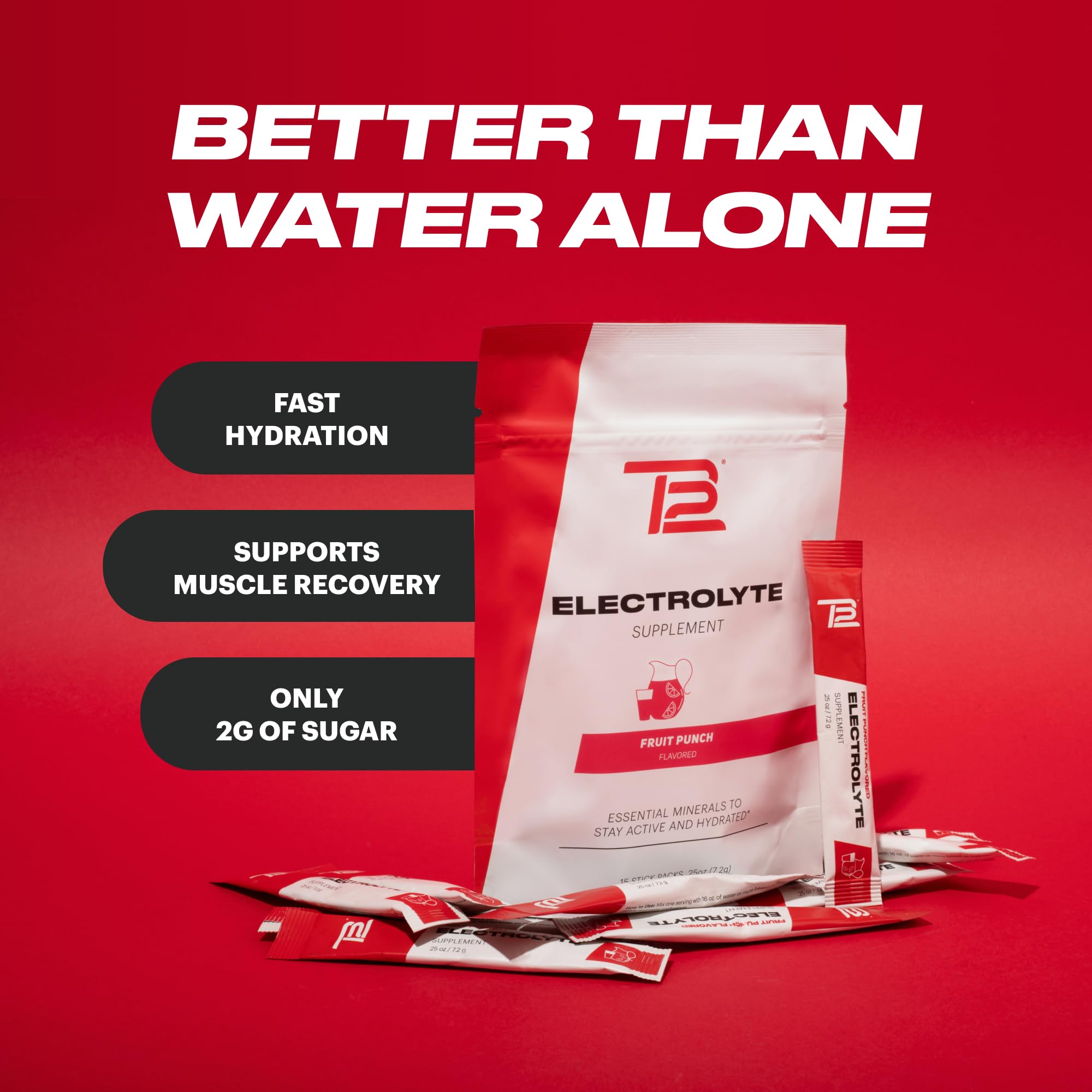 TB12 Electrolytes Fruit Punch powder dissolving in a glass of water.