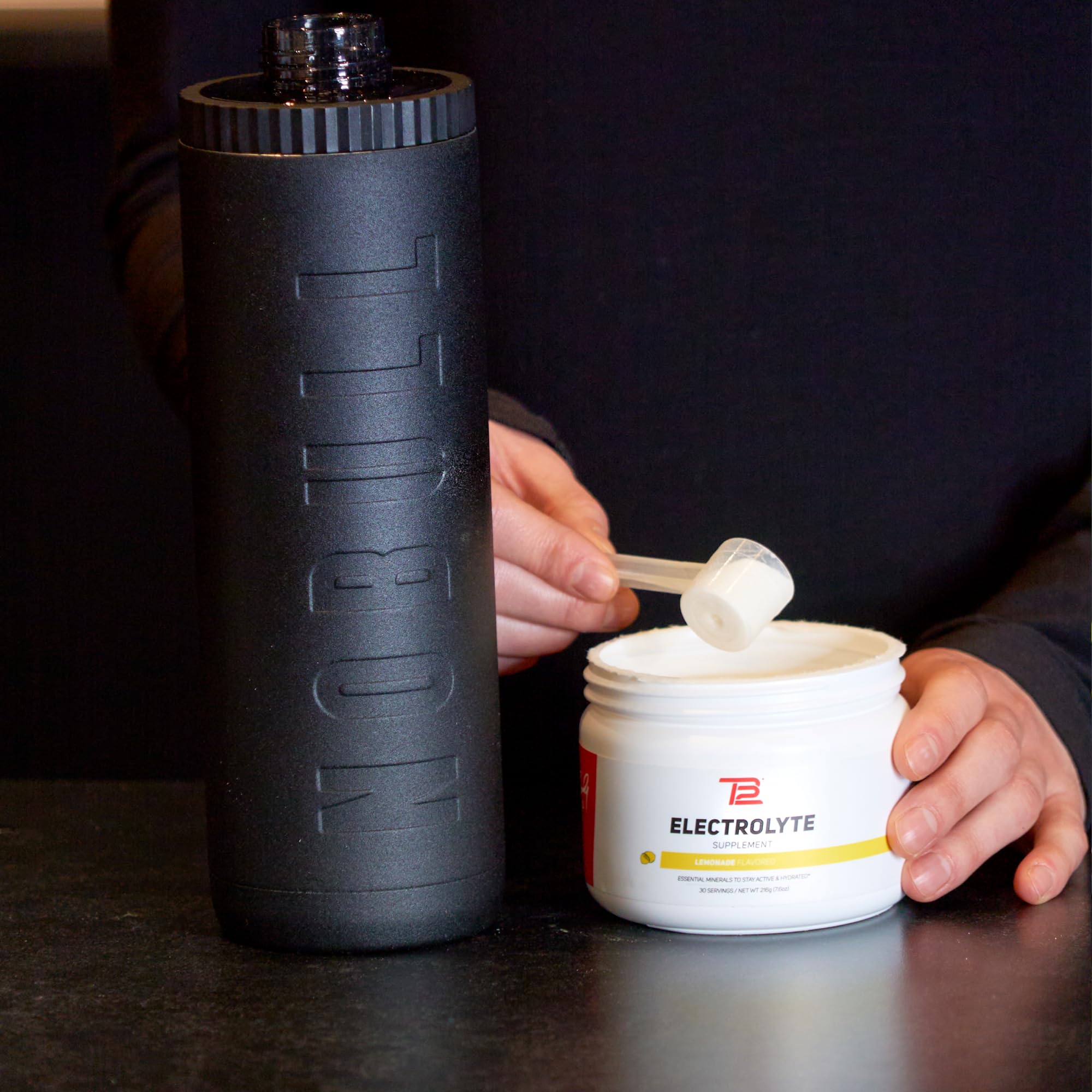 TB12 Lemonade stickpack on kitchen counter ready for morning hydration