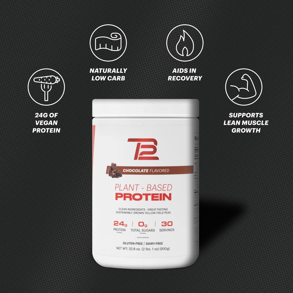 TB12 label closeup showing non-GMO and dairy-free vegan protein attributes