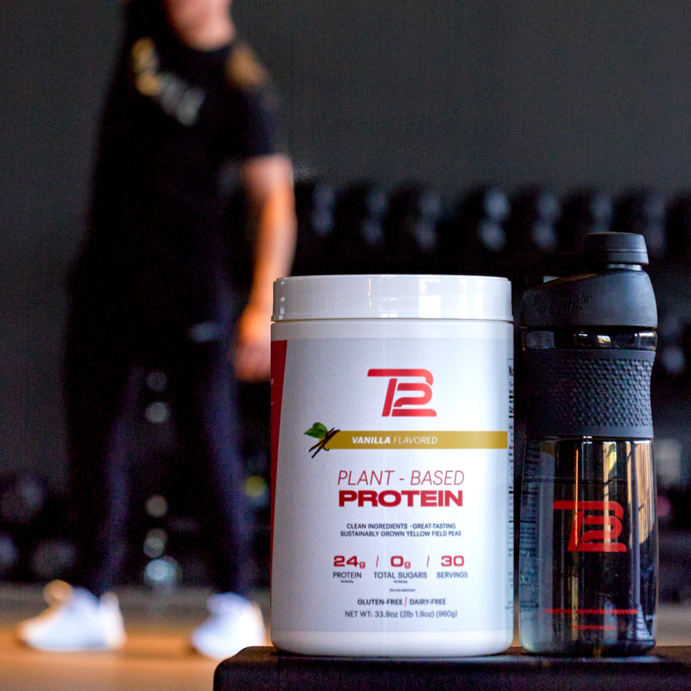 TB12 protein powder bottle demonstrates keto-friendly and paleo-friendly formulation.