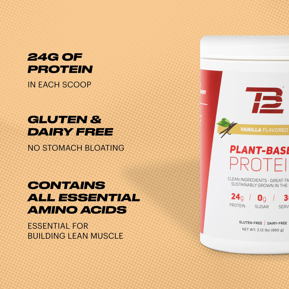 TB12 vanilla protein powder serving offers low sugar and low carbs.
