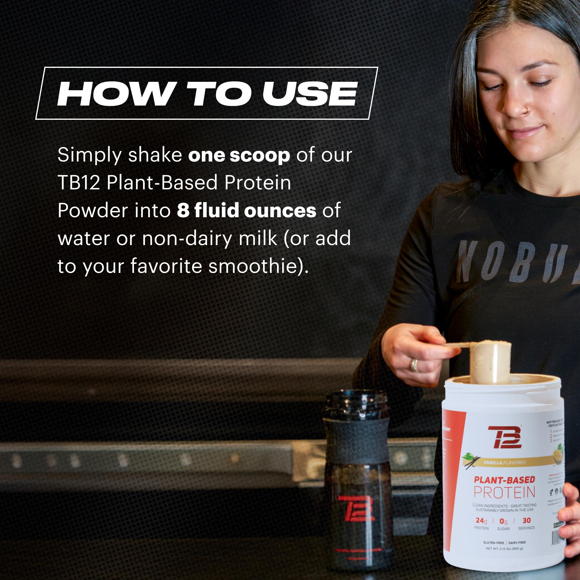 TB12 vanilla plant powder used for quick meal replacement.