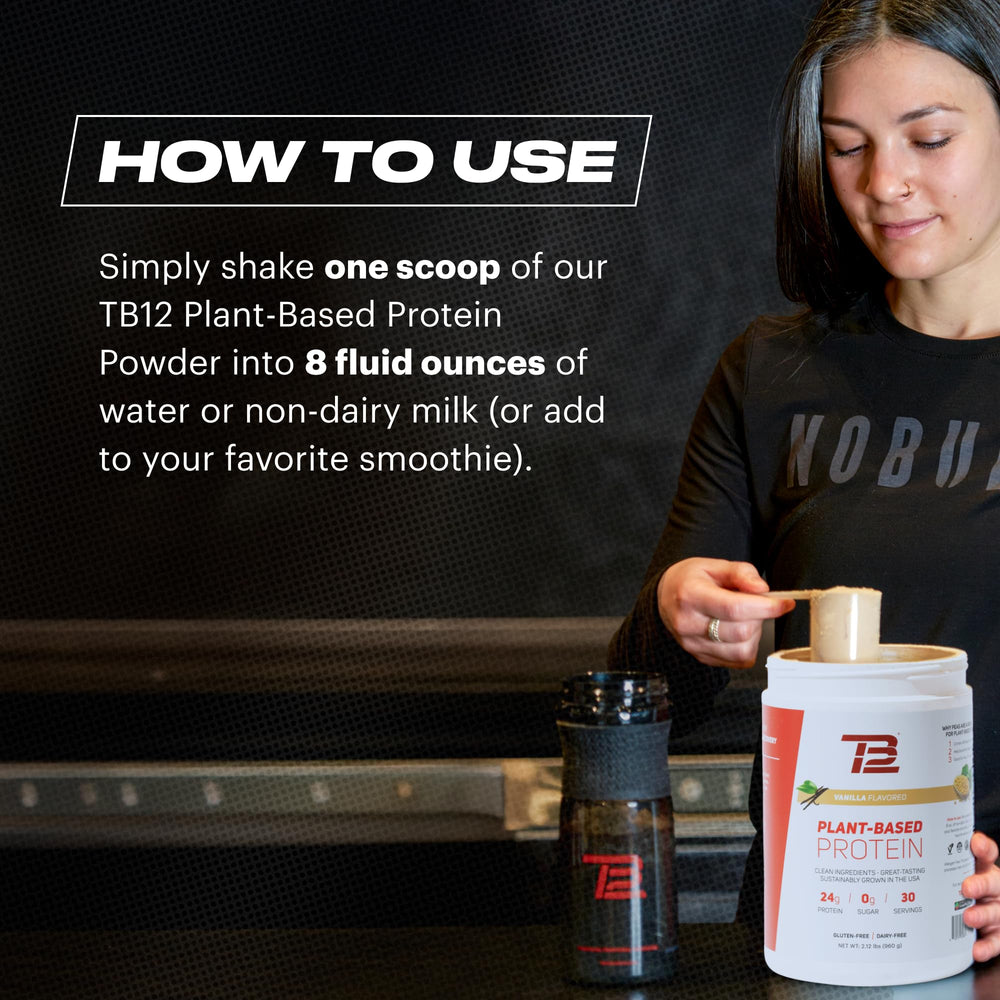 TB12 vanilla plant powder used for quick meal replacement.