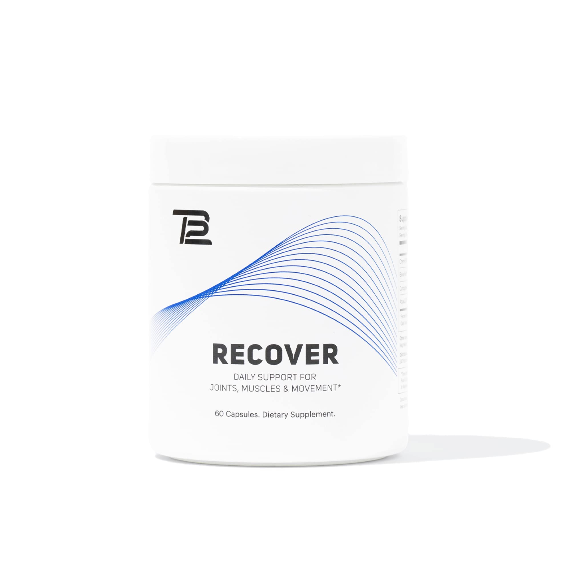  TB12 Recover bottle closeup showing compact capsules for daily recovery