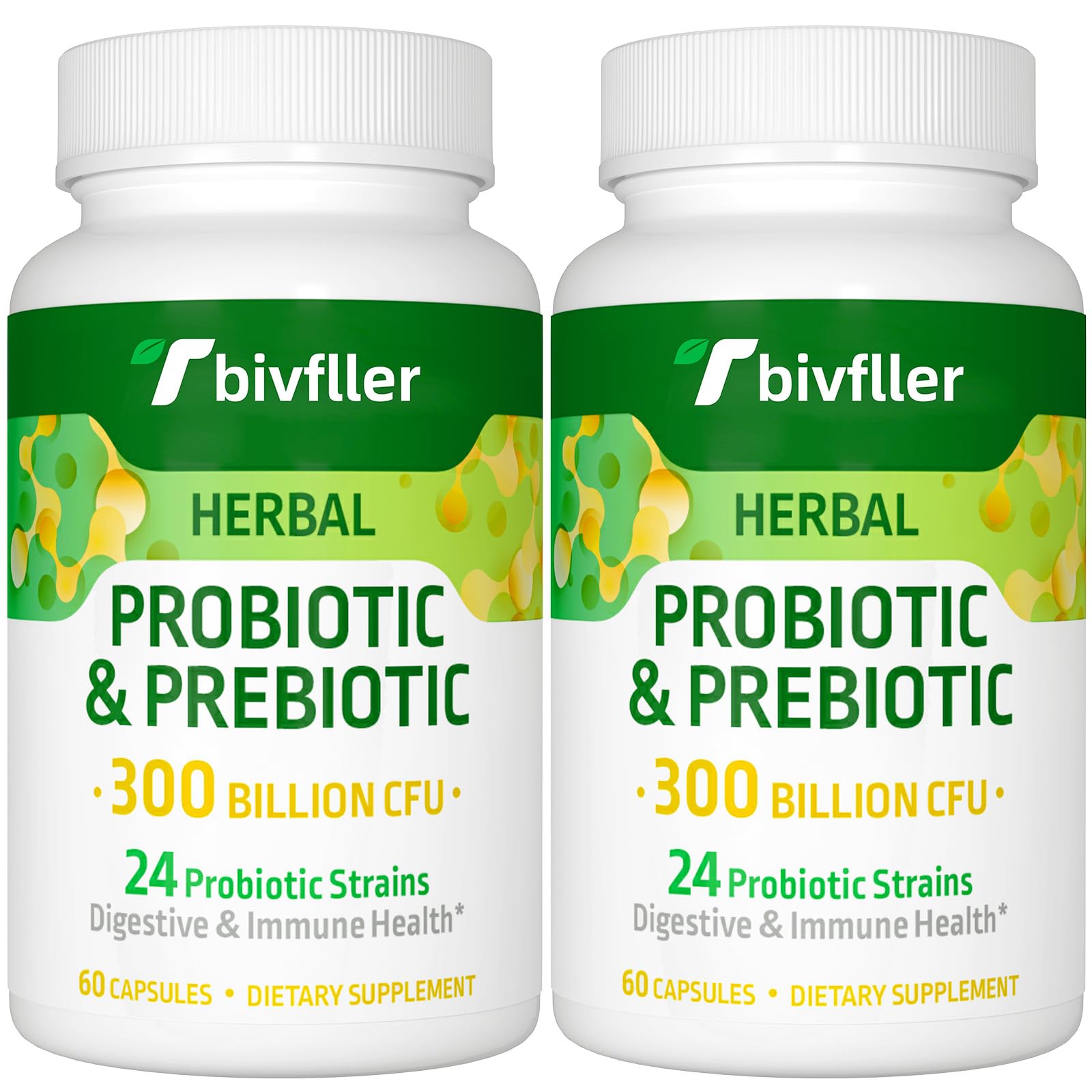 Tbivfller Probiotics 300B CFU bottle for daily gut support.