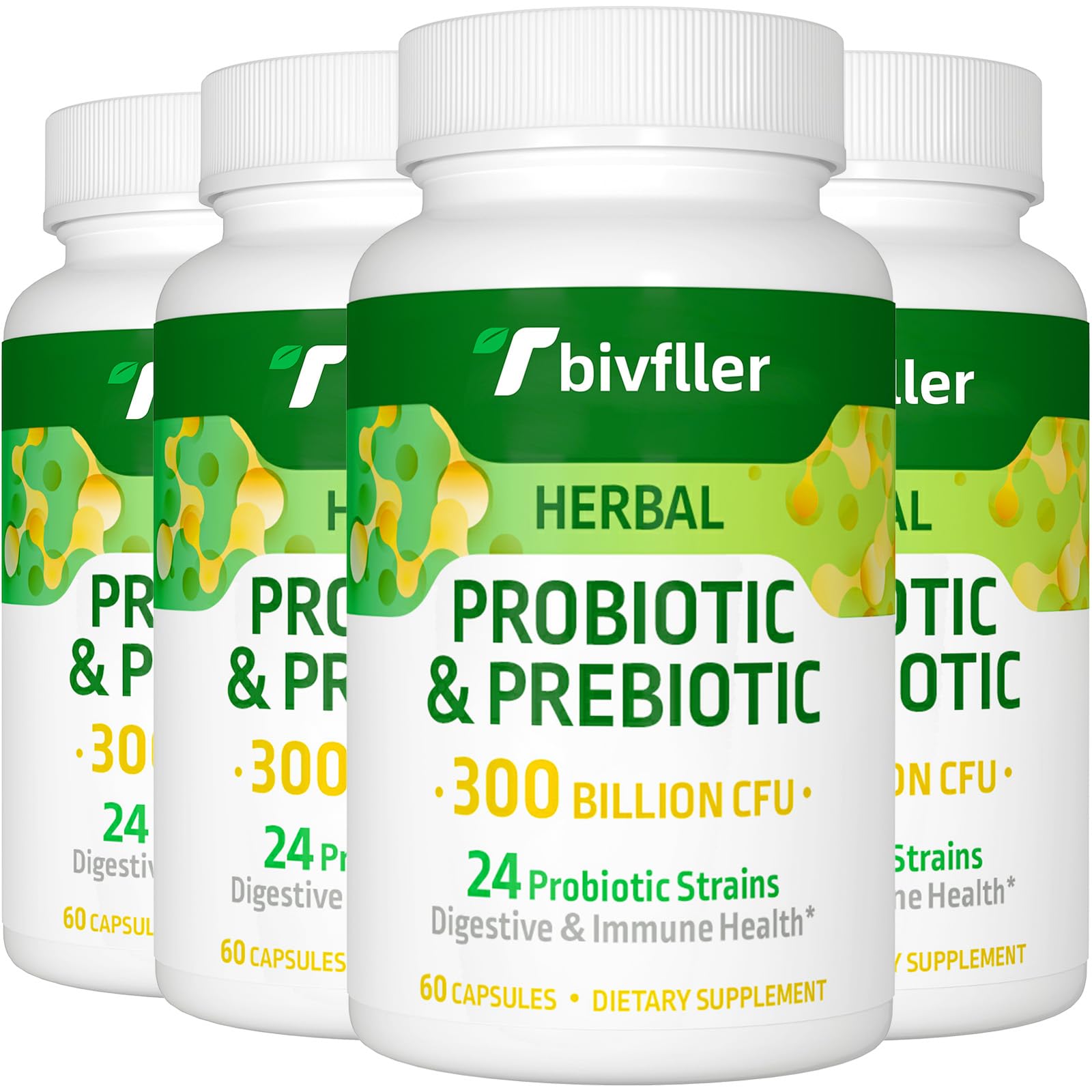 Tbivfller Probiotics 300B CFU bottle promotes gut balance and daily wellness.