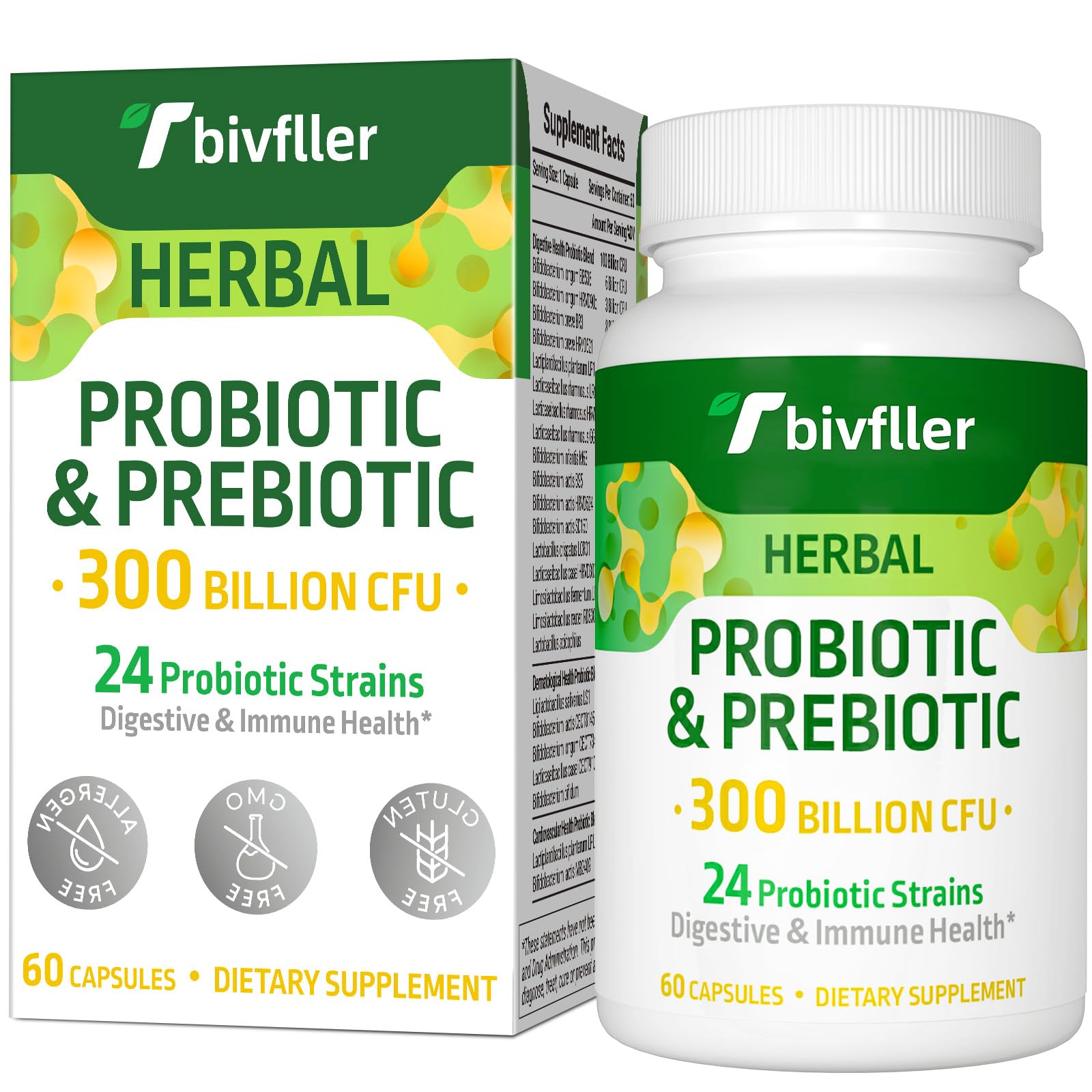 Tbivfller Probiotics bottle pour supports daily digestion and easy dosing.