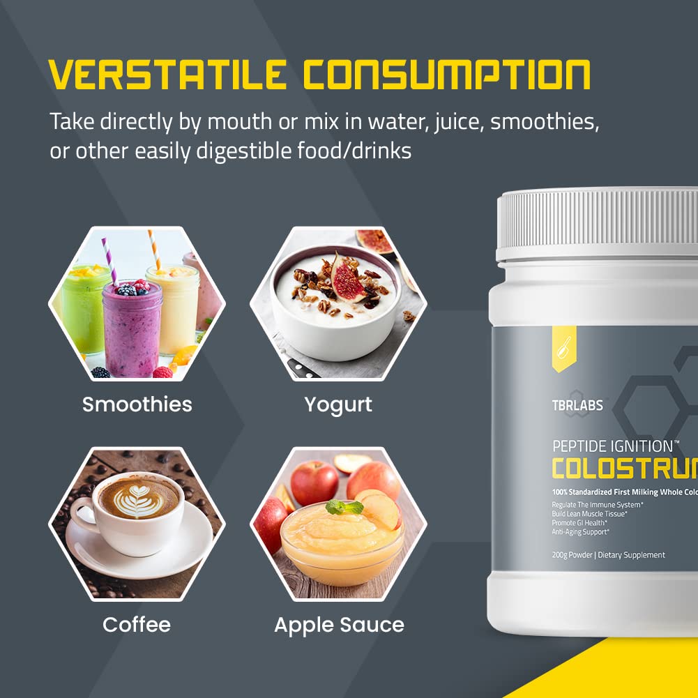 Pouring TBR Labs Colostrum Powder into water for easy daily use.
