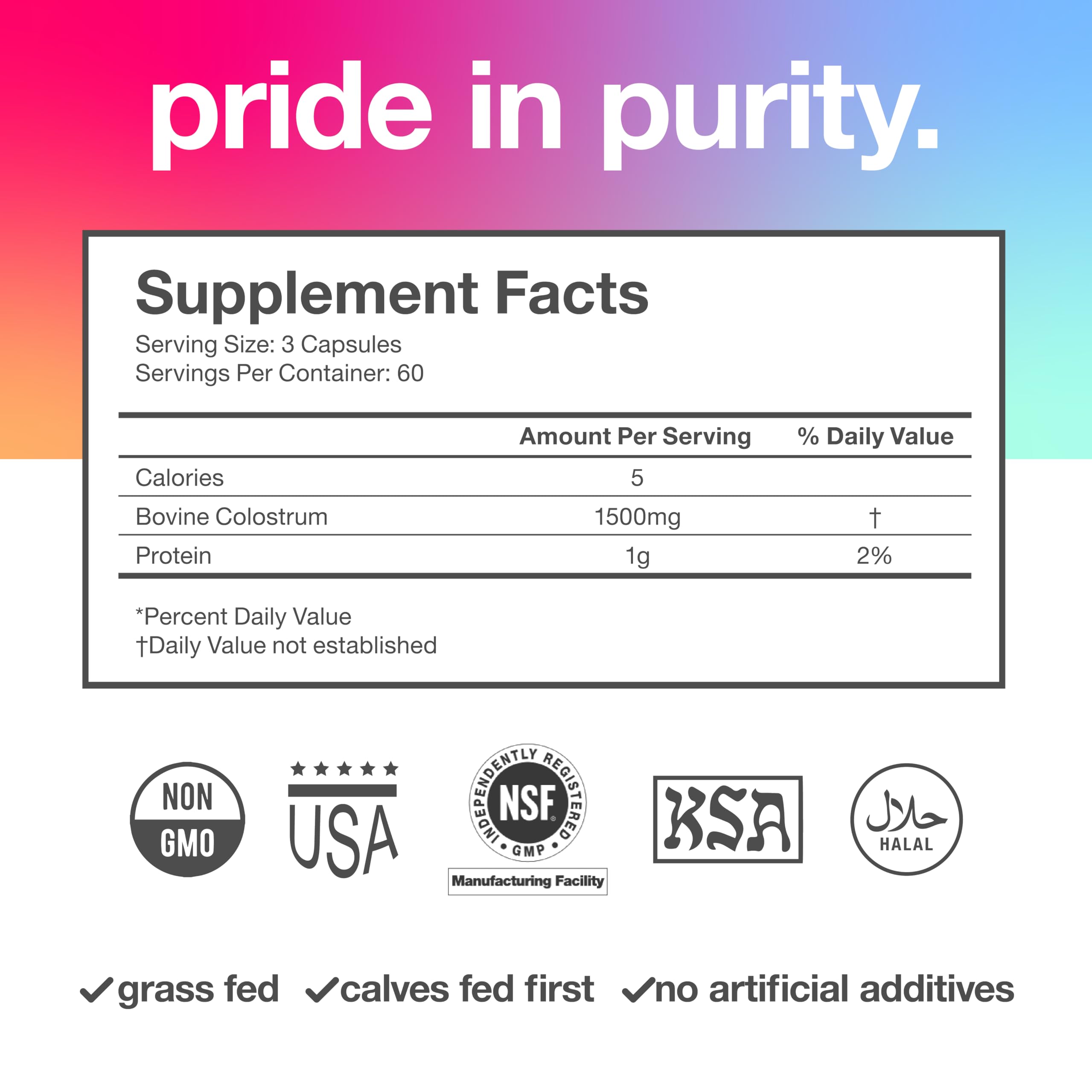TBR Labs Pure Bovine Colostrum label closeup notes first milking content