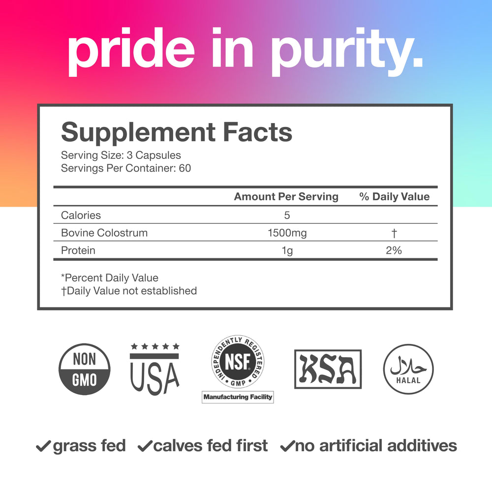 TBR Labs Pure Bovine Colostrum label closeup notes first milking content
