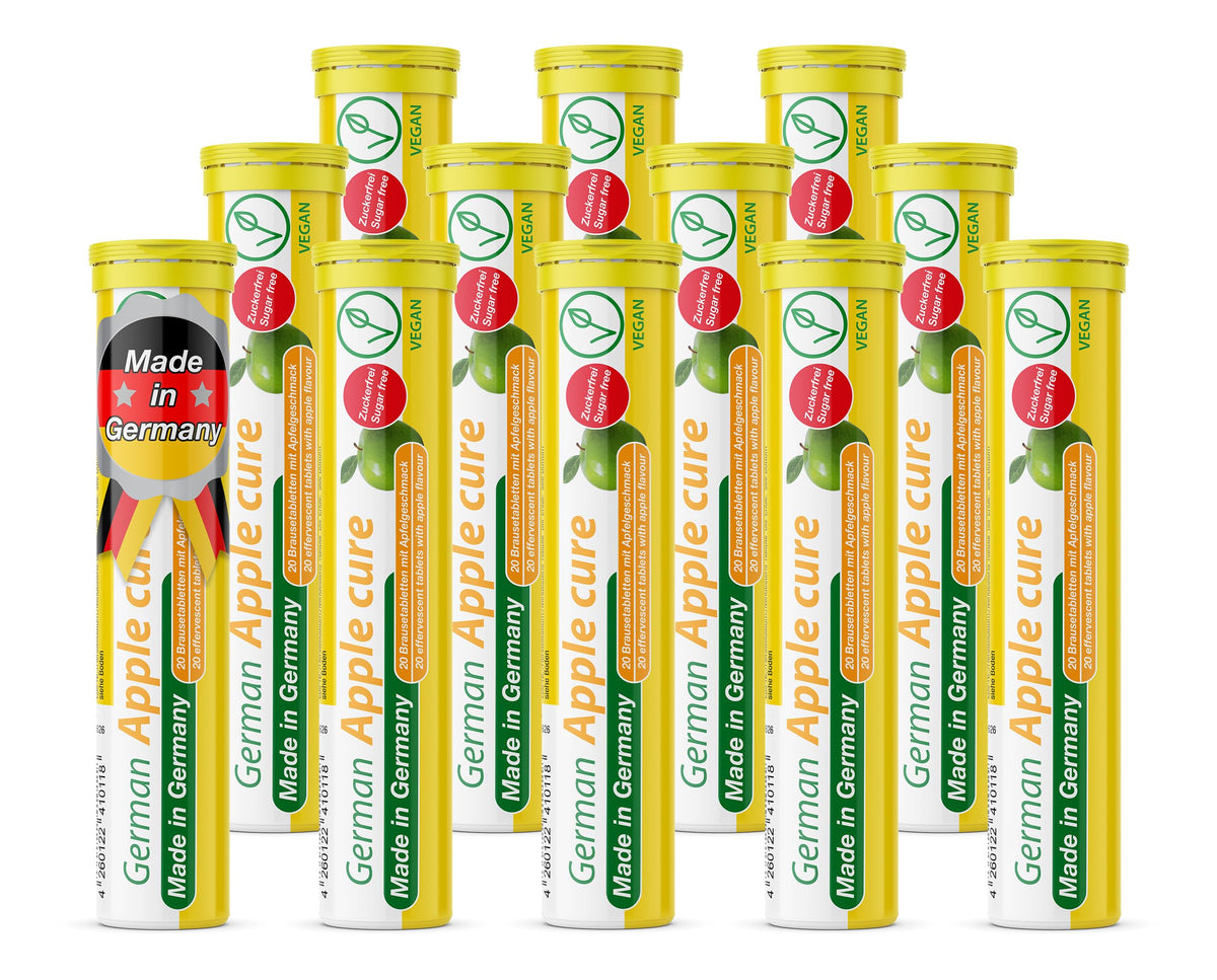 T&D German Apple Cure bottle with apple flavor tablets for daily refreshment.