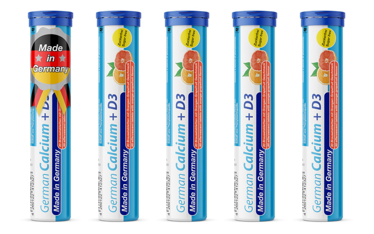 T&D German Calcium + D orange-grapefruit tablets in bottle for daily citrus boost