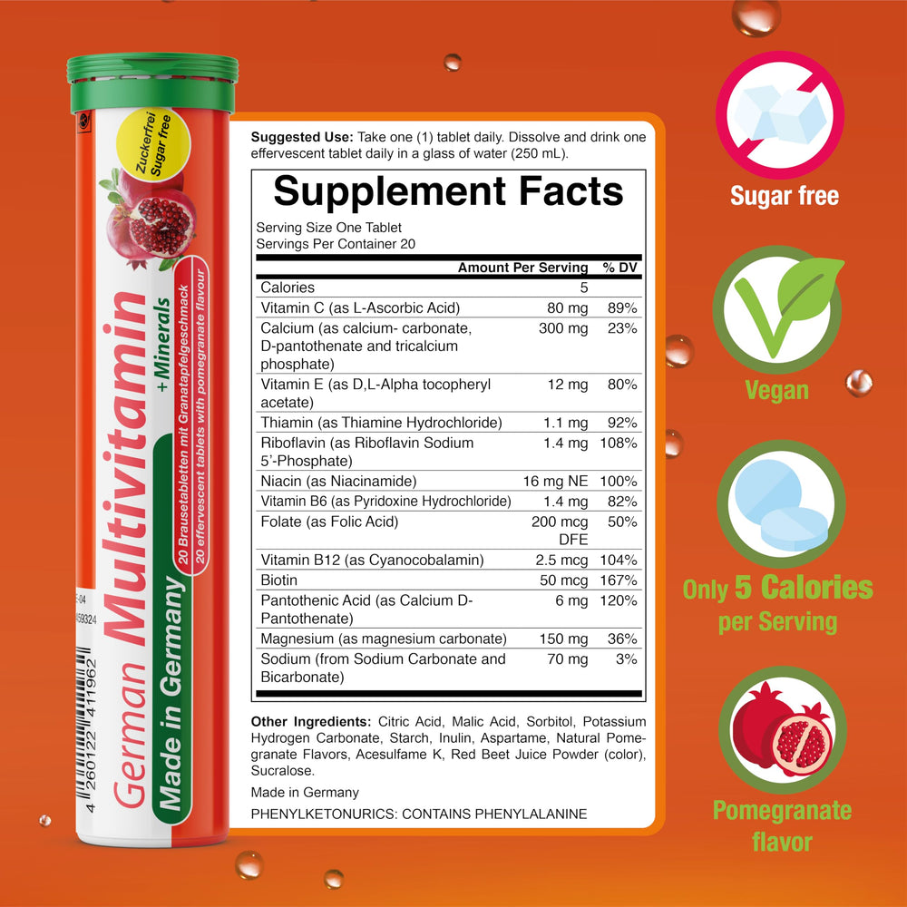 T&D German Multivitamin Minerals seven-tube packaging showing 140 servings