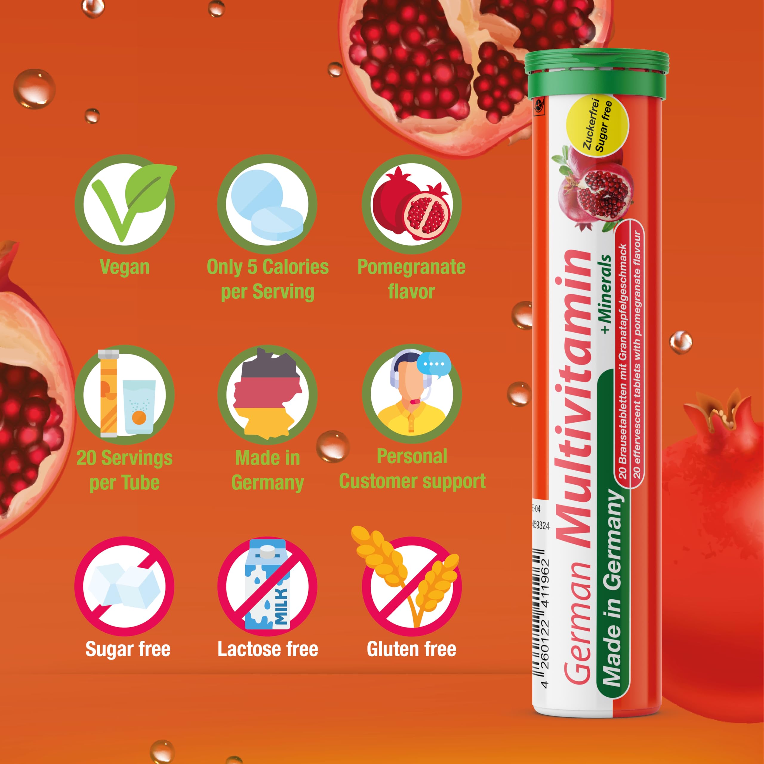 T&D German Multivitamin Minerals vegan symbol on box indicating plant-based formula