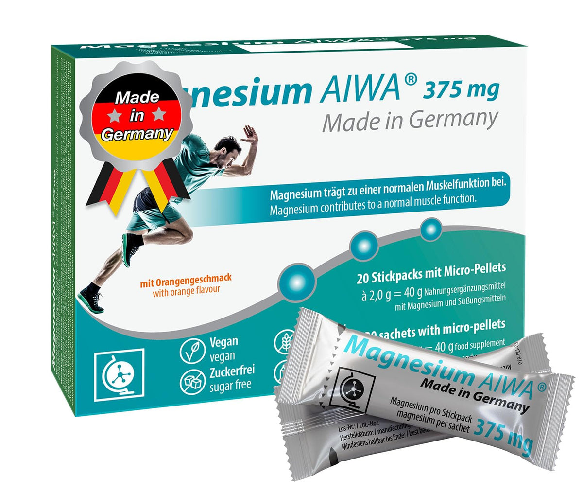 T&D Magnesium AIWA 375mg no-water stickpack for convenient daily use.