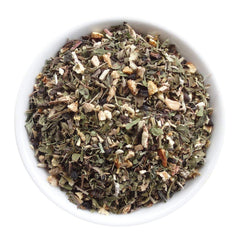 Tea Tonix Be a Picture of Health ingredients close-up featuring echinacea and ginger, seasonal sipping