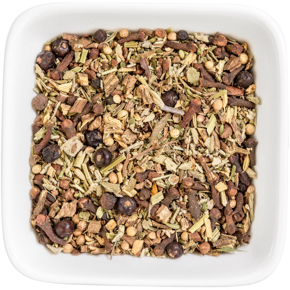 Tealyra Blood Cleanser Tea steeped liquid with golden hue for a calming moment.