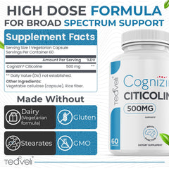 Teaveli Cognizin bottle shot showing easy daily dosage.