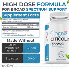 Teaveli Cognizin capsules close-up showing CDP-Choline formulation.