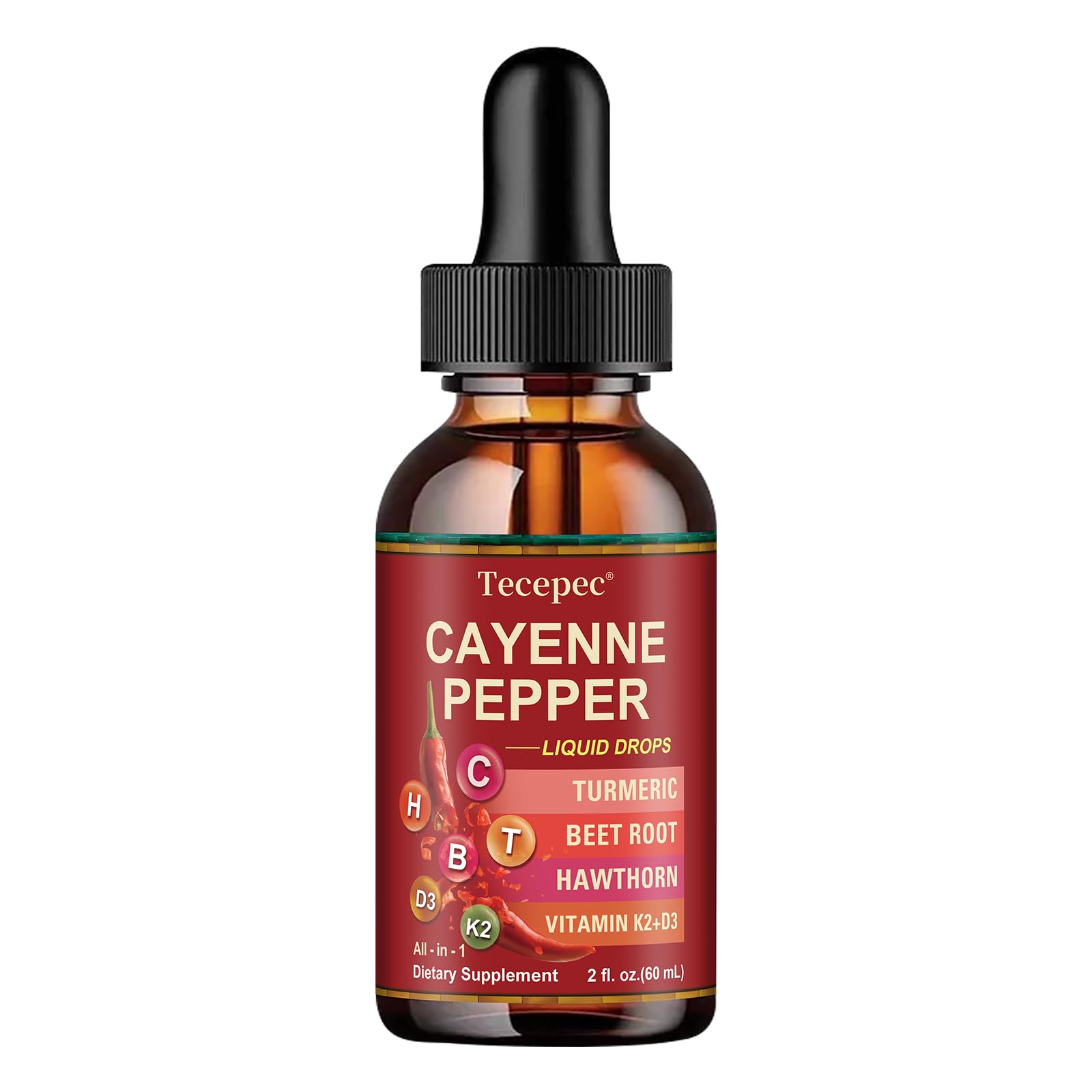 Tecepec Cayenne Pepper Drops dispense into tea or beverages.