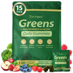 Tecepec Greens Daily Gummies bottle on display, ideal for on-the-go daily nutrition.
