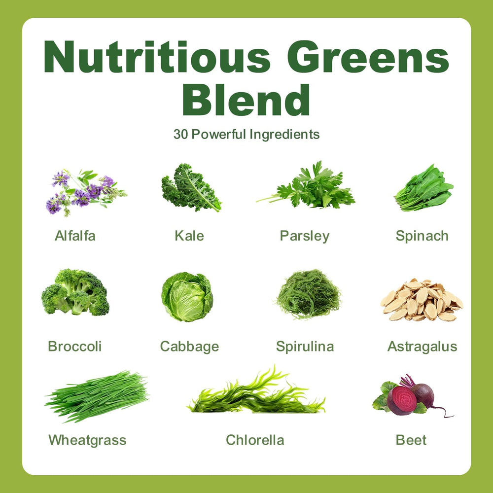Tecepec Greens Daily Gummies ingredients panel featuring spirulina and chlorella.