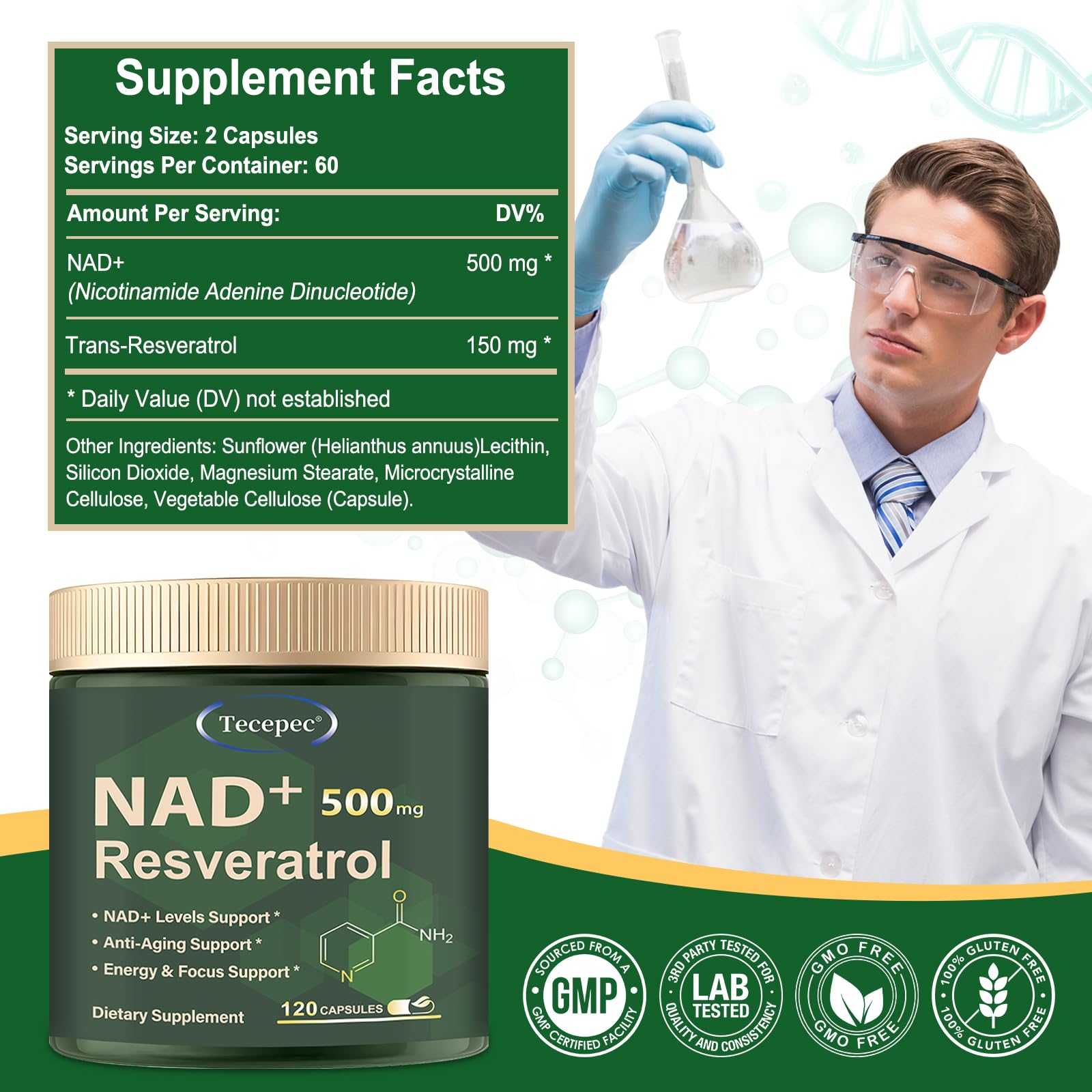 Tecepec NAD+ Plus with resveratrol ingredient detail