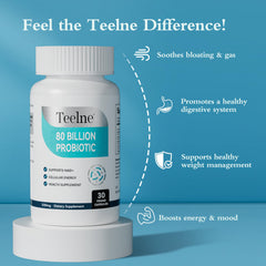 Teelne Probiotics label showing 80B CFU and 10 strains.