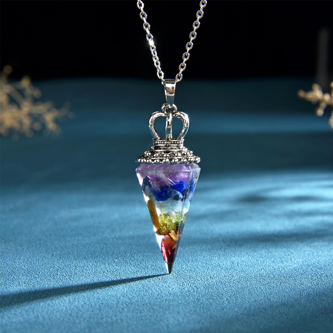 Tegembur seven chakra necklace highlights root chakra for grounding.