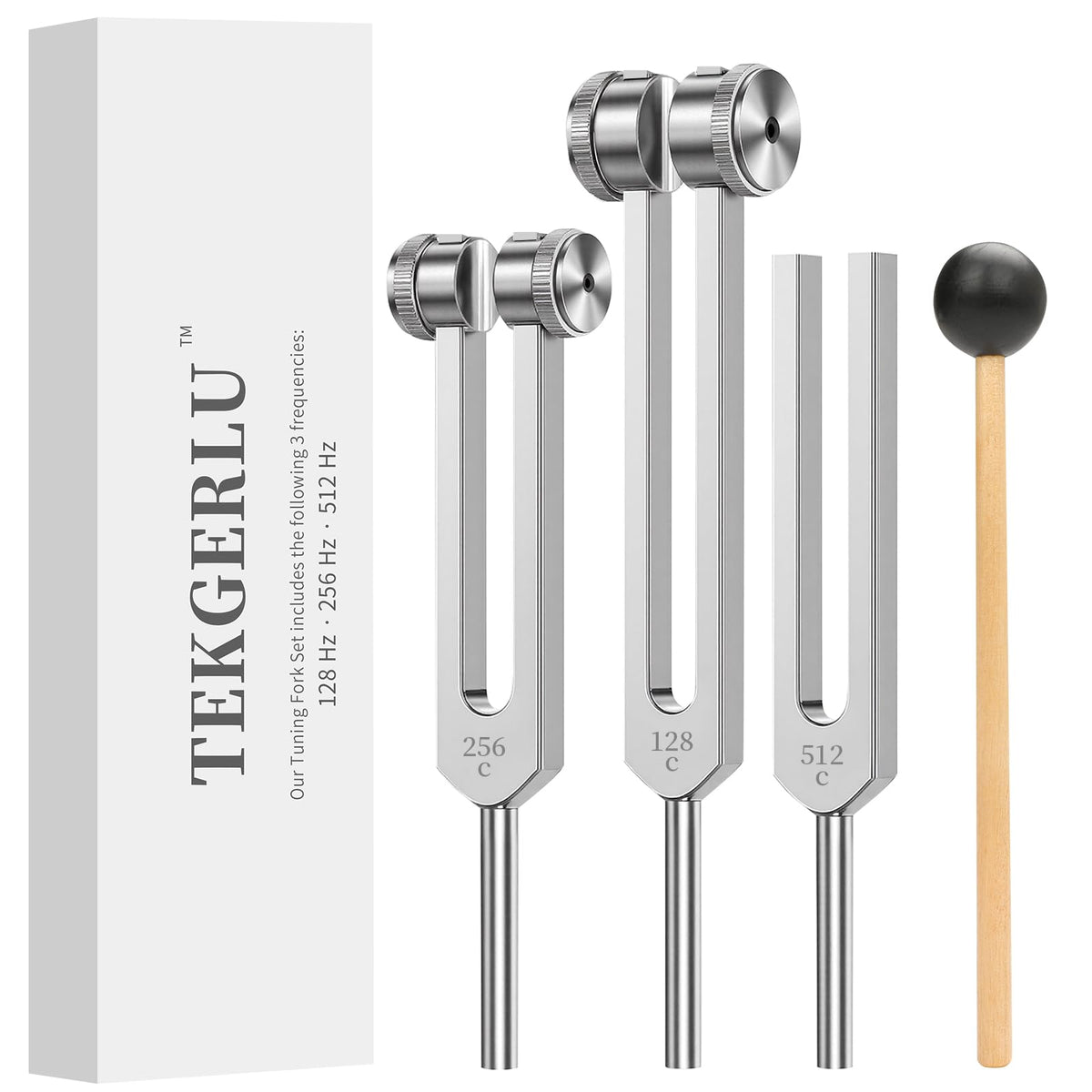 TEKGERLU tuning forks 128Hz-256Hz-512Hz with clear, sustained vibrations for meditation