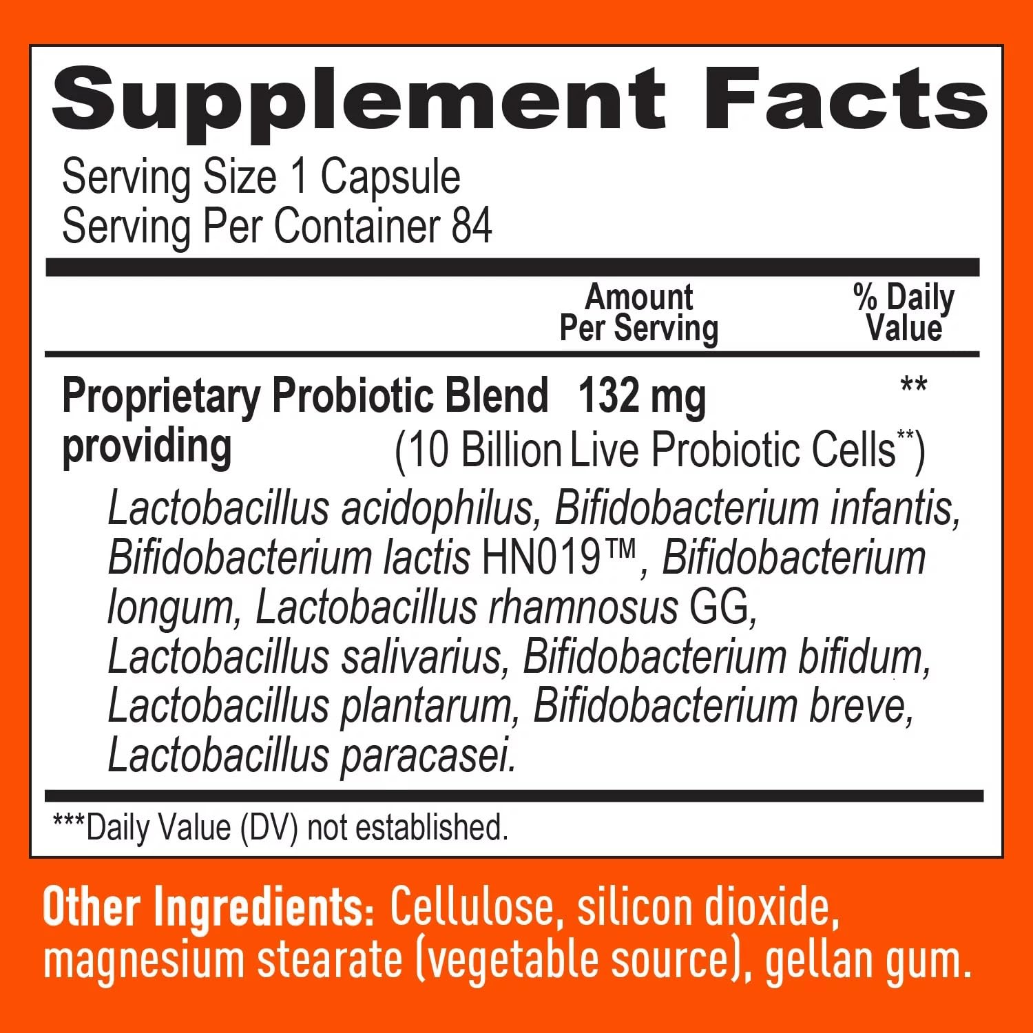Closeup of 10-Strain Probiotic capsules for convenient daily intake