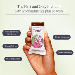 Tend prenatal bar closeup reveals smooth texture and inviting chocolate sea salt finish.