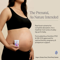 Tend daily prenatal bar ingredients label highlights DHA, folate, and essential nutrients.