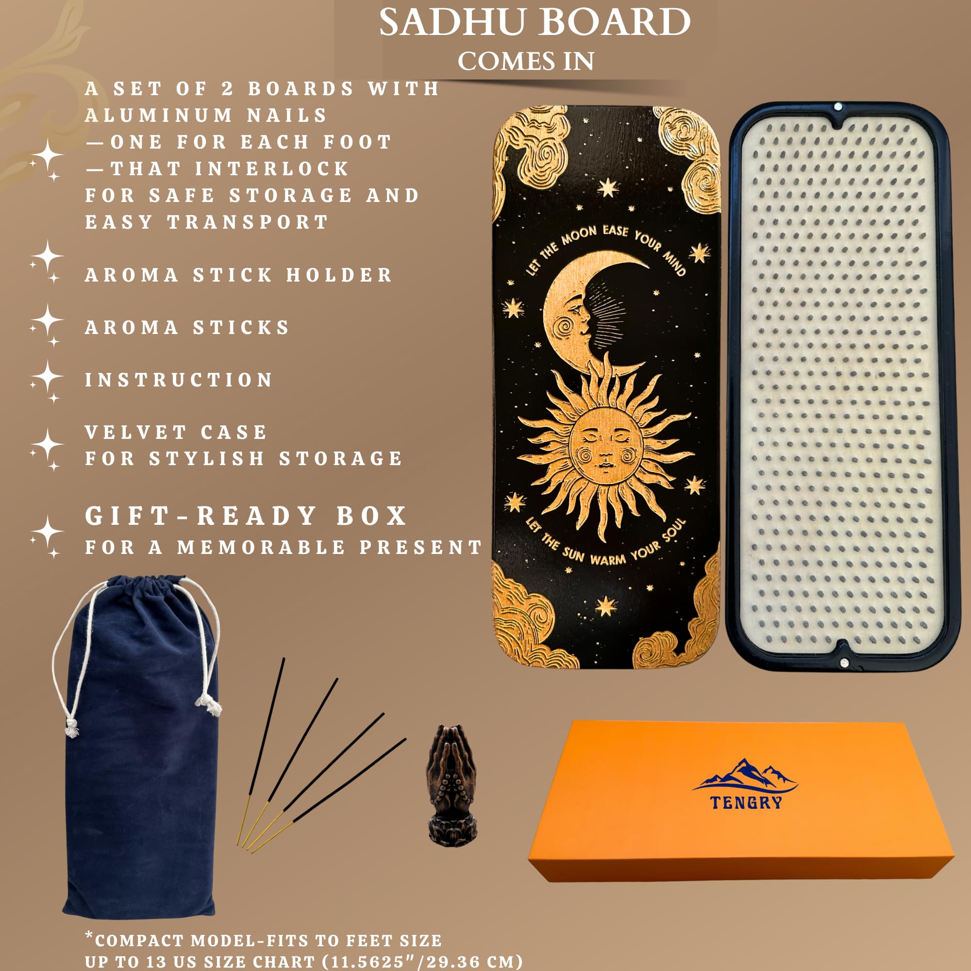 TENGRY Sadhu Board close-up nails showing precise placement for support.