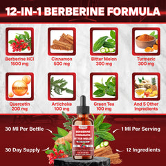 Tenmido 12in1 Berberine ingredients chart highlights herbal blend.