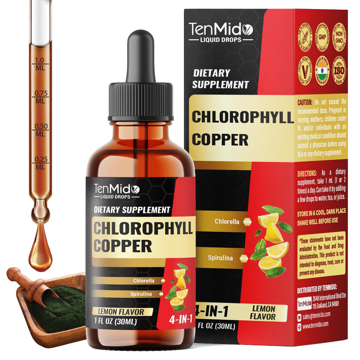 Tenmido 4in1 chlorophyll drops bottle ready for daily wellness use