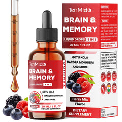 Tenmido 8in1 Brain Health bottle front showing compact design for daily focus support